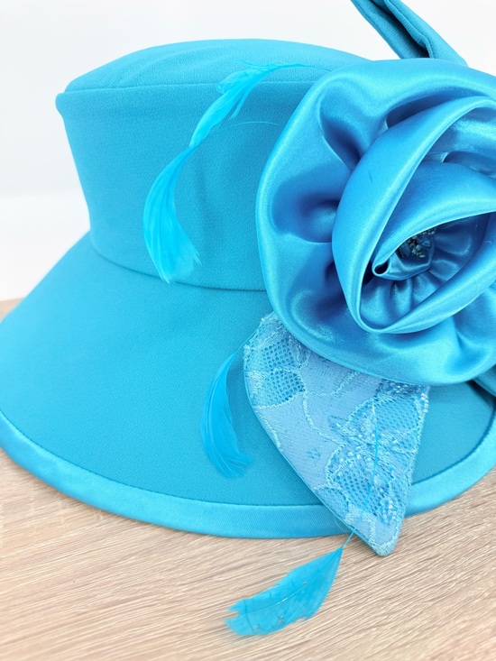 Studio B Blue Opening Day Derby Hat Rose Lace Feather Race Day Church Statement main image 11